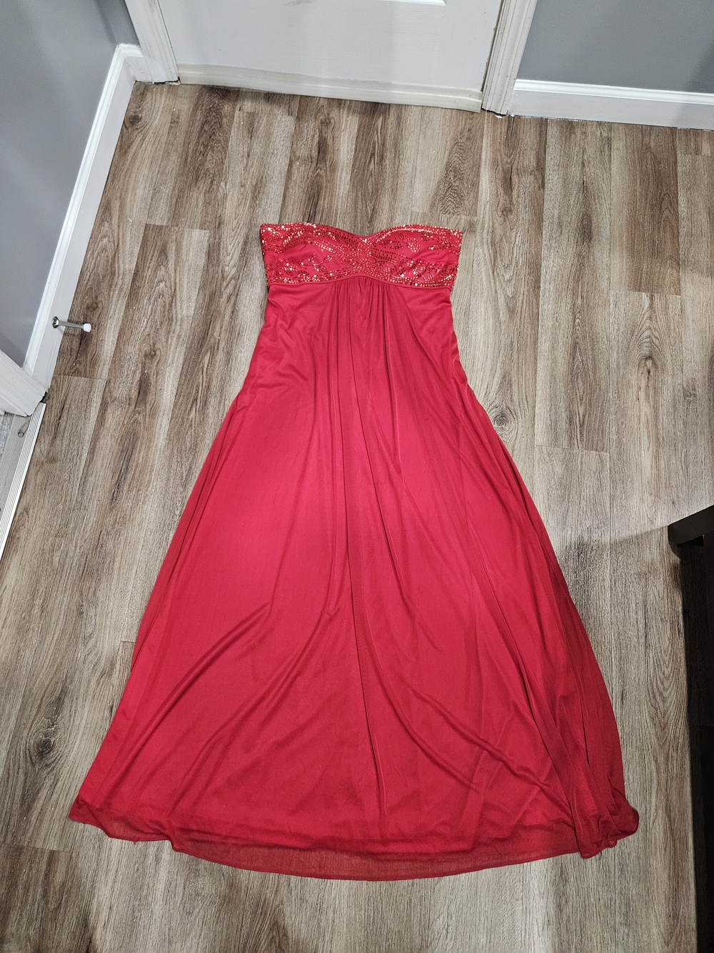 Reign Strapless Beaded Red Evening Gown